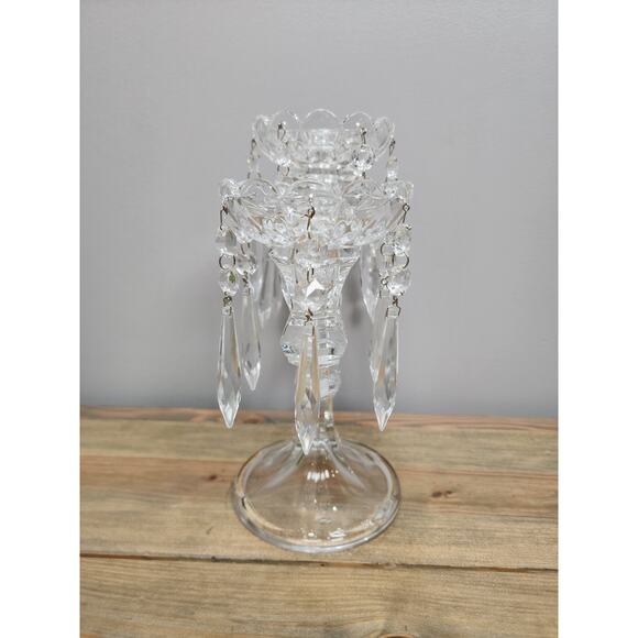 Vintage 2 Arm 3 Candle Crystal Candelabra Hanging Crystals Candle Holder - Picture 6 of 10